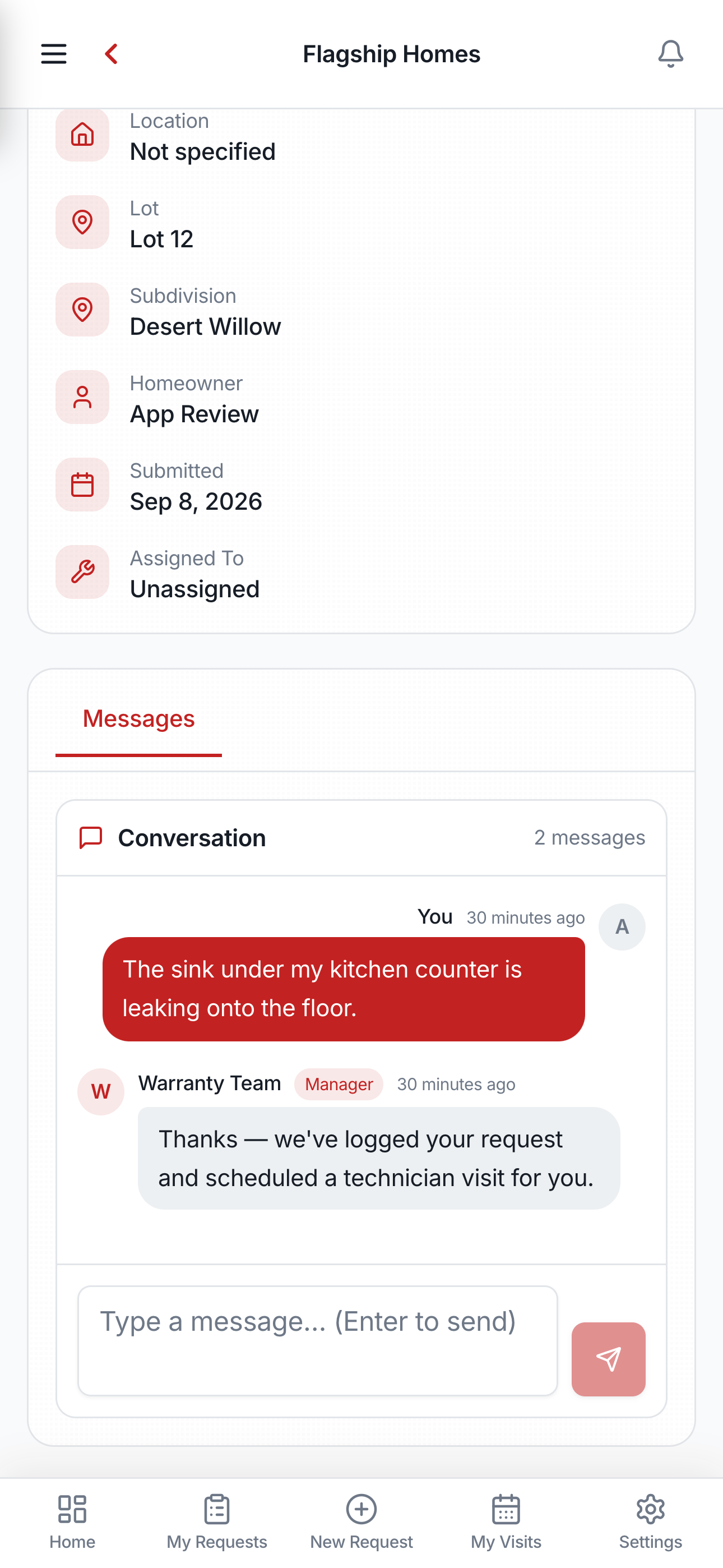 Message your warranty team — ask questions right on your request